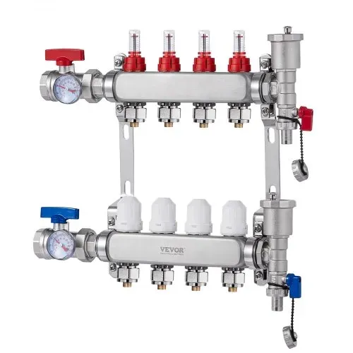VEVOR 4-Zweig-Wärmeverteilungsverteiler, 1/2-Zoll-PEX-Rohrverteiler, Edelstahl-PEX-Verteiler für hydronische Fußbodenheizung, Wärmeverteilungs-PEX-Verteilersatz mit 1/2-Zoll-Adaptern im Lieferumfang enthalten – Bild 9