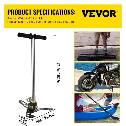 VEVOR Dreistufige Hochdruckluftpumpe 4500psi, Handpumpe Tragbare 30MPa, Luftpumpe Hochdruck Fahrradpumpe Luftpumpe für E-Bike Mountainbike Rennrad Komplettes Zubehör – Bild 6