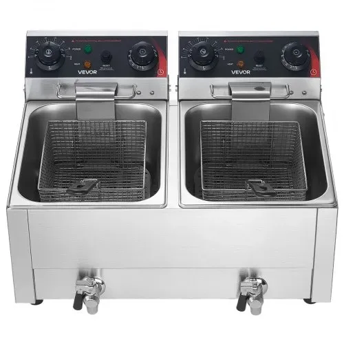 VEVOR Gewerbliche Elektrische 2-Becken-Fritteuse 14 L, 5000 W Edelstahl-Tischfritteuse mit Frittierkörben, Deckeln, Temperaturregelung, Timer und Überhitzungsschutz, für Restaurant, Imbiss, Küche – Bild 10