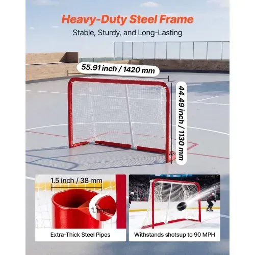 VEVOR Street-Hockey-Tor 142 x 113 cm für Street- und Rollerhockey-Training, Hockeynetz mit Metallrahmen, Feldhockey-Tor für Indoor und Outdoor, Tragbares Inlinehockey-Tor für Garten Garage – Bild 2
