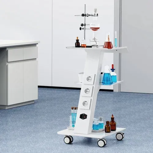 VEVOR Laborwagen, Medizinischer Servicewagen mit Integrierter Steckdose, Mobiles Dessert aus 3-lagigem Metall, mit Drehbaren Rädern, Belastung 100 kg, für Labor, Klinik, Schönheitssalon, Salon – Bild 7