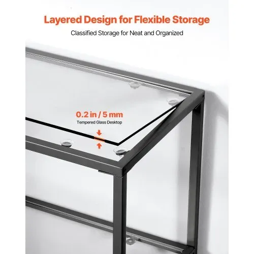 VEVOR 3-stufiger Konsolentisch moderner Flurtisch (100 x 30 x 72,9 cm) mit Platte aus gehärtetem Glas, 30 kg belastbarer Beistelltisch mit Kippschutz für Wohnzimmer Eingangsbereich Foyer Schwarz – Bild 3