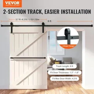 VEVOR 244cm Schiebetürbeschlag J-förmig Schiebetürsystem mit 2-teiligen Schienen 150kg Tragfähigkeit Laufschiene Ideal für Schiebetüren mit Türstärke von 32-45mm, Türbreite von 1,12–1,32m VEVOR 244cm Schiebetürbeschlag J-förmig Schiebetürsystem mit 2-teiligen Schienen 150kg Tragfähigkeit Laufschiene Ideal für Schiebetüren mit Türstärke von 32-45mm, Türbreite von 1,12–1,32m