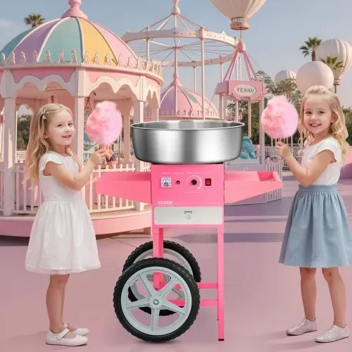 VEVOR elektrische Zuckerwattemaschine kommerzielle Zuckerwattegeräte mit Wagen (1000 W) mit 52 cm Edelstahlschüssel & Zuckerschaufel & Schublade, perfekt für Kindergeburtstage Familienfeiern Rosa – Bild 7