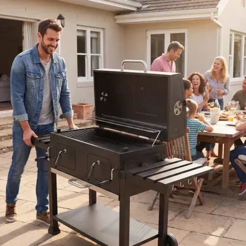 VEVOR Holzkohlegrill 0,50 m² Kohlegrillwagen mit 2 Anhebbaren Holzkohleschalen und Klappbaren Seitentischen, Hitzebeständiger, Pulverbeschichteter Stahlgrill für Terrassen- und Gartenpartys – Bild 7