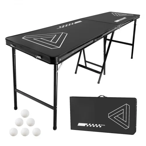 VEVOR tragbarer Beer Pong Tisch klappbar erhöht (240 x 60 x 90 cm), Beerpong Tisch mit Tragegriffen & 6 Pong-Bällen, Heckklappentisch für Büro Heckklappenparty Reisen und Camping, schwarz VEVOR tragbarer Beer Pong Tisch klappbar erhöht (240 x 60 x 90 cm), Beerpong Tisch mit Tragegriffen & 6 Pong-Bällen, Heckklappentisch für Büro Heckklappenparty Reisen und Camping, schwarz