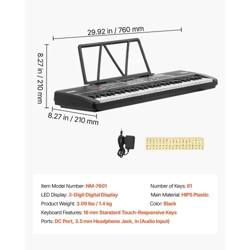 VEVOR Digitalpiano 61 Tasten Halbgewichtet E-Piano Elektronisches Keyboard für Anfänger und Musikliebhaber, 100 Klänge und Rhythmen, mit HiFi-Stereolautsprecher, Notenablage, USB-/MIDI-Anschluss – Bild 6