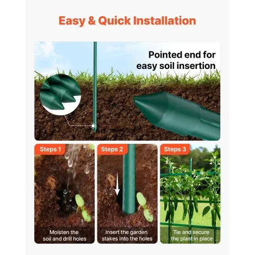 VEVOR Rankhilfe, 50er-Pack, Pflanzstab ⌀11x1170 mm, kunststoffbeschichtete Metall-Tomatenstäbe, Pflanzenstütze mit spitzem Ende & rutschfesten Noppen für den Anbau von Kletterpflanzen & Gemüse – Bild 3