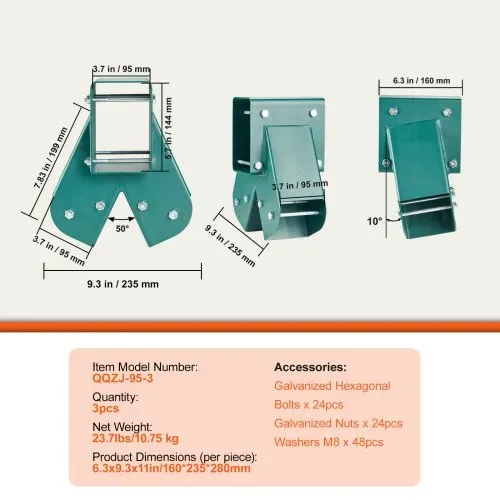 VEVOR 3 Stk. Schaukelverbinder 160 x 235 x 280 mm Schaukelwinkel Kohlenstoffstahl Pulverbeschichtet Wandverbinder Holzverbinder Kantholz Grün Vierkant Schaukelverbinder Eckverbinder für Gartenschaukel – Bild 6