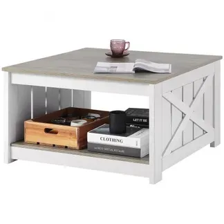 VEVOR Couchtisch Kaffeetisch im Farmhouse-Stil, quadratischer Couchtisch mit offenem Ablagefach, 81,7 kg belastbar rustikaler Cocktailtisch aus Holz für Wohnzimmer Schlafzimmer Studio (Grau + Weiß) VEVOR Couchtisch Kaffeetisch im Farmhouse-Stil, quadratischer Couchtisch mit offenem Ablagefach, 81,7 kg belastbar rustikaler Cocktailtisch aus Holz für Wohnzimmer Schlafzimmer Studio (Grau + Weiß)