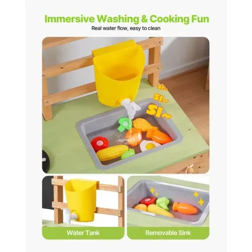VEVOR Spielküche, Kinderküche, Spielzeugküche mit Herd, Wassertank, Spüle, Pflanzschaufeln, Spachtel, Kiste, Kochgeschirr & Zubehör, Outdoor-Holzküche für Kinder ab 3 Jahren, 762x324x914 mm – Bild 5