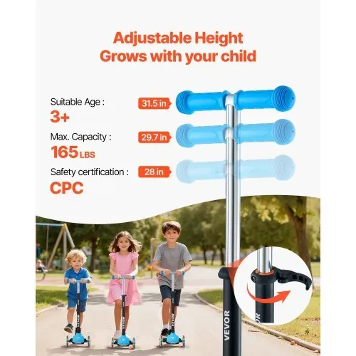 VEVOR Scooter (3 Räder) ab 3 Jahren, Cityroller Kinderroller mit leuchtenden Rädern & höhenverstellbarem Lenker & rutschfestem Deck & leichtem Aluminiumrahmen, Tretroller bis zu 75 kg, Blau VEVOR Scooter (3 Räder) ab 3 Jahren, Cityroller Kinderroller mit leuchtenden Rädern & höhenverstellbarem Lenker & rutschfestem Deck & leichtem Aluminiumrahmen, Tretroller bis zu 75 kg, Blau