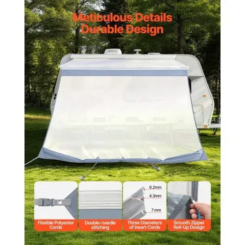 VEVOR Sonnenschutz (2 x 2,8 m) für Markisen (3 m), Markisen-Vorderwand mit UV50+ & Reißverschluss-PU-Bezug & Doppelt Genähtem Polyester-Netzgewebe, Regenschutz für Wohnmobil, Camping & Wohnwagen – Bild 4