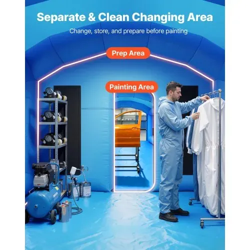 VEVOR Aufblasbare Lackierkabine 7x4x2,75 m Spritzkabine Farbkabine Blau, mit 550-W- & 750-W-Gebläsen Aktivkohlefiltration Umkleidebereich PVC-Fenster für ATV Motorrad Mittelgroße Möbel Tragbar – Bild 3