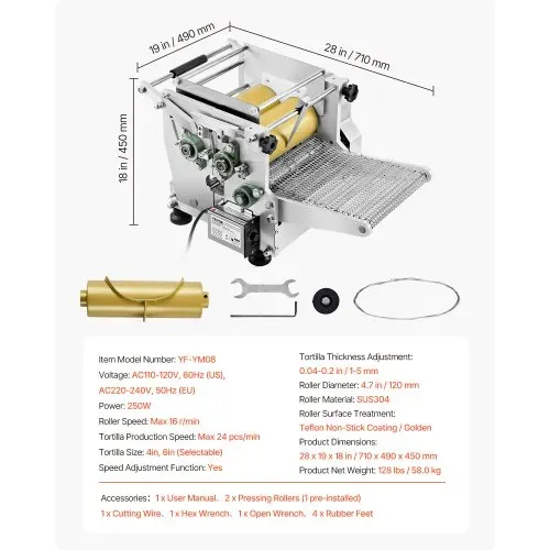 VEVOR elektrischer Tortillamaker, automatische Maschine zur Herstellung von Maistortillas mit Antihaftbeschichtung & zwei Formen (4 + 6 Zoll), für die Herstellung von Sopes Roti Pita Tortilla – Bild 6