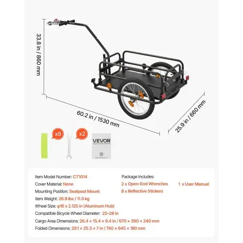 VEVOR Fahrradanhänger Lastenanhänger 2-in-1 Handwagen mit Kupplung 40 kg, Kohlenstoffstahl & 600D Oxford, Mit Deichsel, Reflektoren, Faltbares Design, Für 22-28 Zoll Räder, Fahrradwagen für Transport – Bild 6