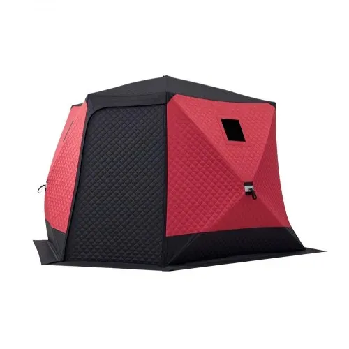 VEVOR Eisangelzelt Eisfischerzelt 6-8 Personen 3,3x3,3x2 m Zelt Isoliert, Eisschutzzelt für Winterfischen, 6,75 m² Fläche, 600D 4-Lagiges Gewebe, Hub-Style-Zelt mit Ankern, Seilen, Tragetasche, Rot – Bild 8
