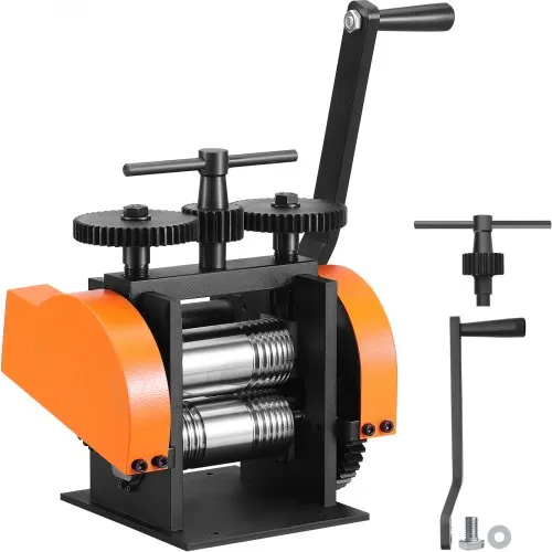 VEVOR 3 in 1 Handwalzwerk Maschine 45 mm Kombinationswalzwerk, Manueller Walzwerk Schmuckwalzwerk Einstellbare Dicke von 0 bis 6 mm, Handwalzwerk Maschine für Platin / K-Gold / Messing / Aluminium VEVOR 3 in 1 Handwalzwerk Maschine 45 mm Kombinationswalzwerk, Manueller Walzwerk Schmuckwalzwerk Einstellbare Dicke von 0 bis 6 mm, Handwalzwerk Maschine für Platin / K-Gold / Messing / Aluminium