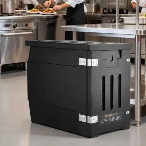 VEVOR Isolierter Thermobox Isolierbox Lebensmittelbehälterträger, 90 L für Catering, LLDPE-Lebensmittelbehälterträger mit Doppelschnallen, Frontlader-Speisewärmer für Restaurant, Kantine usw. – Bild 7