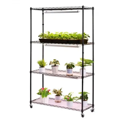 VEVOR Pflanzenregal mit Wachstumslicht 90x35x150 cm, 4-stufiger Pflanzenständer, Pflanzenregal mit Rädern, 90 W 3-farbige Vollspektrum-Lichter, Blumenregal aus Metall für Samenkeimung – Bild 8