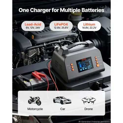 VEVOR Smart-Batterieladegerät 25 A 6/12/24 V für LiFePO4 Bleiakku Ladegerät für Pkw, Wohnmobile, Lkw und Boote, mit 7-Stufen-Laden, Pulsdesulfatierung, LCD-Anzeige & Überspannungs- und Verpolungsschutz VEVOR Smart-Batterieladegerät 25 A 6/12/24 V für LiFePO4 Bleiakku Ladegerät für Pkw, Wohnmobile, Lkw und Boote, mit 7-Stufen-Laden, Pulsdesulfatierung, LCD-Anzeige & Überspannungs- und Verpolungsschutz