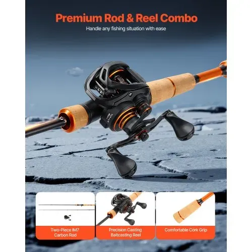 VEVOR Angelrute und Angelrolle (Baitcasting) im Set, 2 m Rute aus Kohlefaser (IM7), Bassangelruten-Set mit 6+1 Kugellagern & Übersetzung 7,0:1 & Korkgriff, linkshändiges Angelset VEVOR Angelrute und Angelrolle (Baitcasting) im Set, 2 m Rute aus Kohlefaser (IM7), Bassangelruten-Set mit 6+1 Kugellagern & Übersetzung 7,0:1 & Korkgriff, linkshändiges Angelset