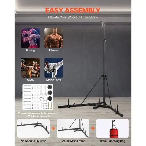 VEVOR Boxsackständer Boxsackhalter Trainingsgerät aus Stahl (65 kg belastbar) höhenverstellbares freistehendes Sandsackgestell Ständer mit beschwerter Basis, Trainingsgerät für Fitness-Studio – Bild 5