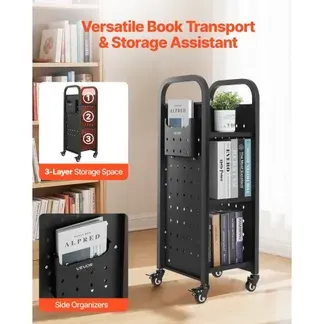 VEVOR Bücherwagen, 100 kg Tragkraft, Bibliothekswagen, 32 x 35 x 93,5 cm, einseitiges L-förmiges Bücherregal mit Doppelbremsrollen, Bücherregalwagen für Wohnzimmer, Büro, Schule, Schwarz VEVOR Bücherwagen, 100 kg Tragkraft, Bibliothekswagen, 32 x 35 x 93,5 cm, einseitiges L-förmiges Bücherregal mit Doppelbremsrollen, Bücherregalwagen für Wohnzimmer, Büro, Schule, Schwarz