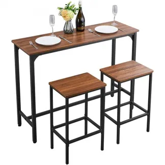 VEVOR Bartisch-Set (3-tlg.) mit 2 Barhocker & abgerundeten Kanten, rechteckiger Kneipentisch Stehtisch (120 x 40 x 90 cm), Bistrotisch Esstisch rustikales Braun Schwarz, geeignet für Büro Minibar VEVOR Bartisch-Set (3-tlg.) mit 2 Barhocker & abgerundeten Kanten, rechteckiger Kneipentisch Stehtisch (120 x 40 x 90 cm), Bistrotisch Esstisch rustikales Braun Schwarz, geeignet für Büro Minibar
