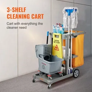 VEVOR Reinigungswagen Putzwagen mit 3 Fächern, Hygienewagen Reinigungswagen 90,7 kg Tragfähigkeit, Grau PP Wischwagen Systemwagen mit PVC-Müllsack, Geeignet für Büros, Einkaufszentren, Hotels VEVOR Reinigungswagen Putzwagen mit 3 Fächern, Hygienewagen Reinigungswagen 90,7 kg Tragfähigkeit, Grau PP Wischwagen Systemwagen mit PVC-Müllsack, Geeignet für Büros, Einkaufszentren, Hotels