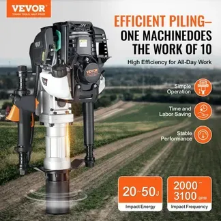 VEVOR 37,77 ccm Benzinbetriebener T-Pfostenrammer, 4-Takt-Zaunpfahlramme mit Benzinmotor, mit 2 Pfosten-Rammköpfen (55/70 mm), tragbarer 1000-W-Pfostenramme für Bauernhöfe, Ranchzäune, Straßenverbesserungen VEVOR 37,77 ccm Benzinbetriebener T-Pfostenrammer, 4-Takt-Zaunpfahlramme mit Benzinmotor, mit 2 Pfosten-Rammköpfen (55/70 mm), tragbarer 1000-W-Pfostenramme für Bauernhöfe, Ranchzäune, Straßenverbesserungen