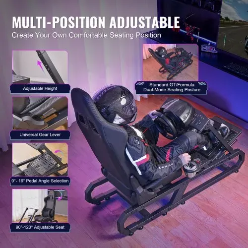VEVOR Rennlenkradständer für Logitech G923/G920/G29, robustes Fahrsimulator-Cockpit aus Stahl – Thrustmaster T248P, Lenkradhalterung höhenverstellbar und Fußpedalwinkel einstellbar, max. Tragkraft 330 lbs, kompakt – Bild 3