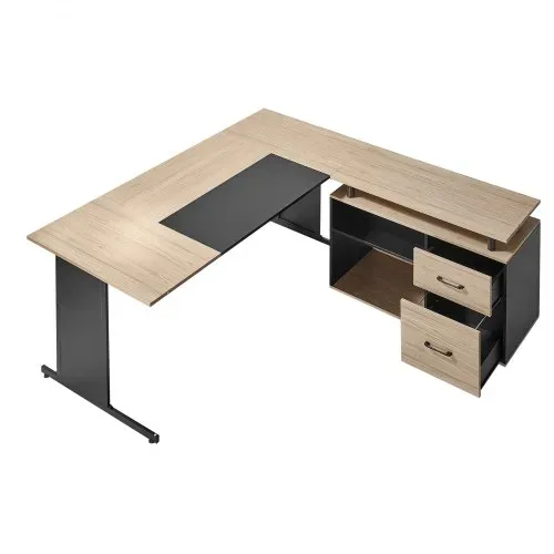 VEVOR L-förmiger Chefschreibtisch moderner Bürotisch mit Schubladen & Lagerschrank, umkehrbarer Schreibtisch aus Eisen + Holz, 158,7 kg Tragkraft, Computertisch für Arbeit Studium Schreiben – Bild 9