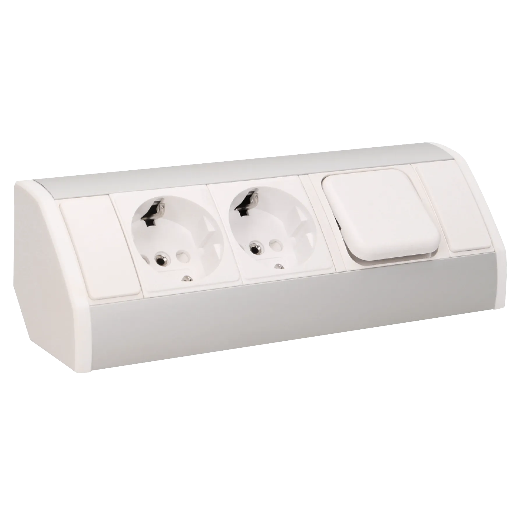 Steckdosenblock Aufbau, silber-weiß, 2fach, ein Schalter, 3680W Steckdosenblock Aufbau, silber-weiß, 2fach, ein Schalter, 3680W