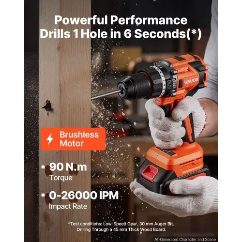 VEVOR Akku-Schlagbohrschrauber 20V 12,7 mm 26000 IPM 500 U/min/2.000 U/min, zum Bohren in Holz & Metall sowie zum Schrauben, 4000-mAh-Lithium-Ionen-Akku & Ladegerät, mit Ganzmetall-Bohrfutter, 90 Nm VEVOR Akku-Schlagbohrschrauber 20V 12,7 mm 26000 IPM 500 U/min/2.000 U/min, zum Bohren in Holz & Metall sowie zum Schrauben, 4000-mAh-Lithium-Ionen-Akku & Ladegerät, mit Ganzmetall-Bohrfutter, 90 Nm