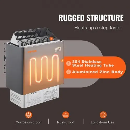 VEVOR Saunaofen, 6 kW, 400 V, 3N tragbarer Saunaofen für drinnen & draußen mit 3-Stunden-Timer, digitaler Regler für 5–9 m³ großes Zuhause, gewerbliche Nutzung in Hotel-Spa-Duschen, max. 110 °C – Bild 2