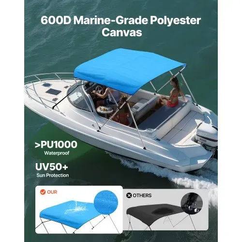 VEVOR Bimini Top Bootsabdeckung Sonnenverdeck (3 Bögen) aus 600D Polyester mit Rahmen aus Aluminiumlegierung, wasserdichte Sonnenschutz-Bootsmarkise mit Aufbewahrungstasche, 201-213 cm (B) Blau VEVOR Bimini Top Bootsabdeckung Sonnenverdeck (3 Bögen) aus 600D Polyester mit Rahmen aus Aluminiumlegierung, wasserdichte Sonnenschutz-Bootsmarkise mit Aufbewahrungstasche, 201-213 cm (B) Blau