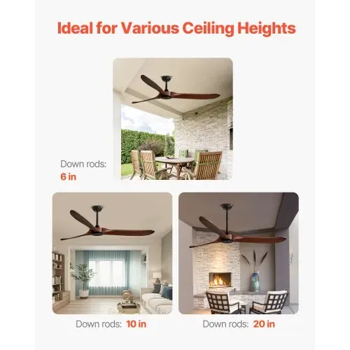 VEVOR 180 cm Deckenventilator ohne Licht, 6-Gang-Fernbedienung, 3 Holzflügel, umkehrbarer Gleichstrommotor, Außenventilator für Schlafzimmer, Wohnzimmer, Terrasse, Innen-/Außenbereich, Walnuss – Bild 5