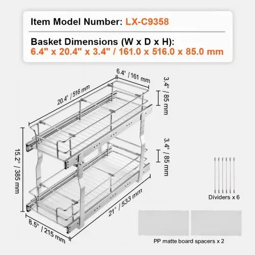 VEVOR Ausziehbarer Spülschrank-Organizer mit 2 Ebenen unter Waschbecken (215x533x385 mm) Gewürzregal Küchenregal Lagerregal Organizer für Küche Badezimmer 245x563x485 mm (Einbaumaß) – Bild 6