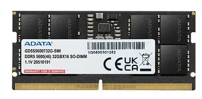 ADATA Gold Speichermodul 32 GB 1 x 32 GB DDR5 5200 MT/s 262-pin SO-DIMM ADATA Gold Speichermodul 32 GB 1 x 32 GB DDR5 5200 MT/s 262-pin SO-DIMM