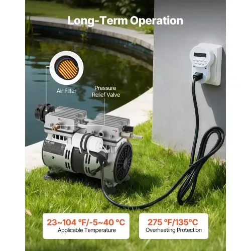 VEVOR Teichbelüfter, Luftkompressor 550 W, Nenndrehzahl 1400 U/min, Teichbelüftungspumpe, max. Druck 0,3 MPa, Einstelltemperatur -5 °C bis 40 °C, inkl. Timer, Ideal für Teich, Wassergarten – Bild 4