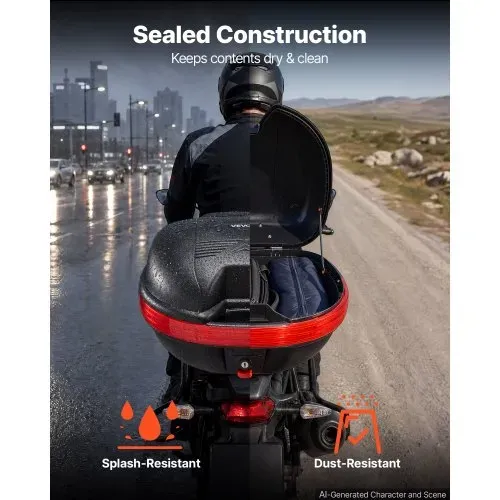 VEVOR Motorrad-Topcase 30 L aus PP Universeller, Abschließbarer Motorradkoffer Schwarz, Ergonomische Rückenlehne für Mehr Komfort, mit Roter Reflektor Schloss 2 Schlüssel, IPX4-Spritzwasserschutz – Bild 3