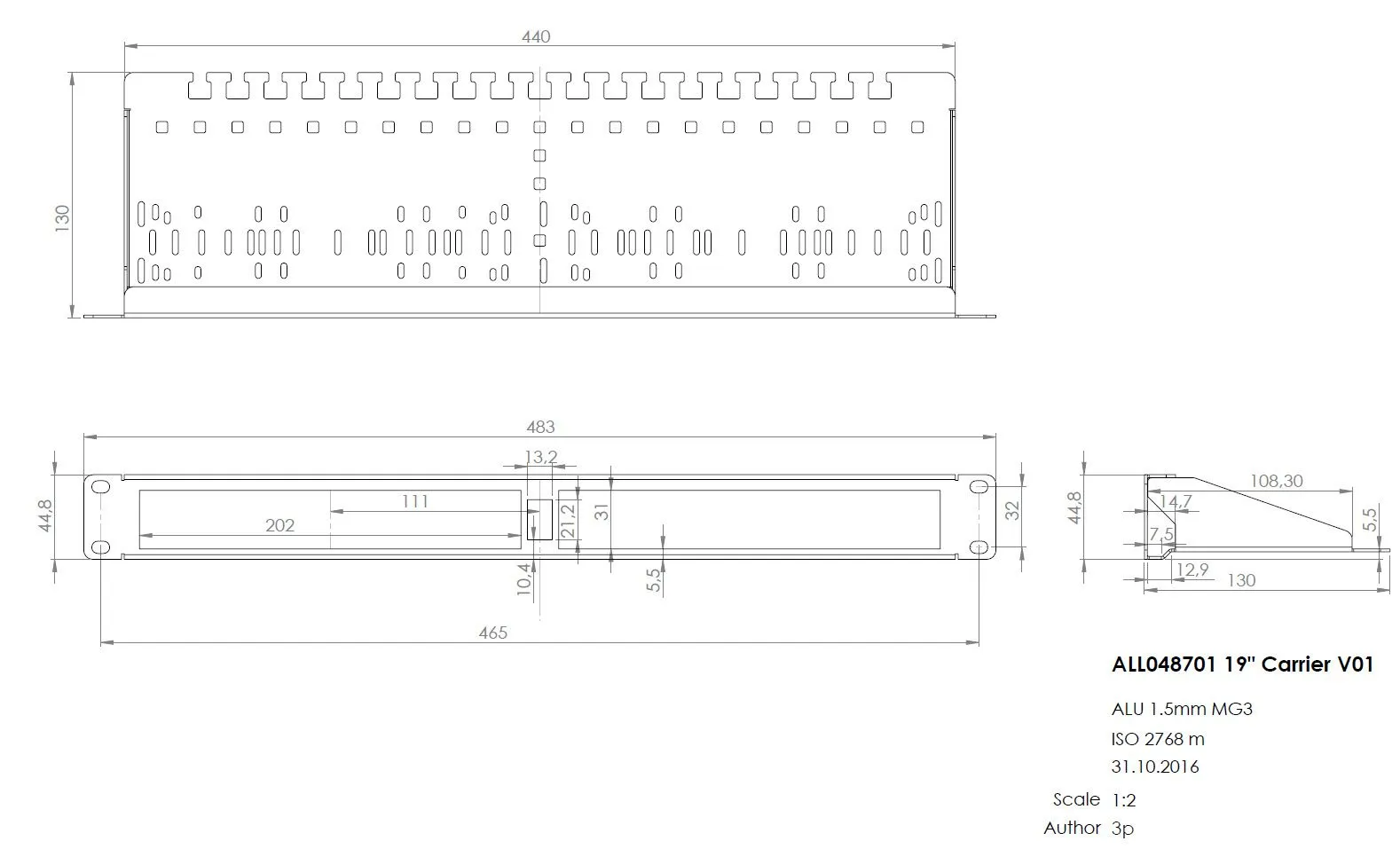 ALLNET 19"zbh. 1HE Universal Einbauboden für Kleingeräte / 1x Keystone Aufnahme Farbe Schwarz – Bild 3