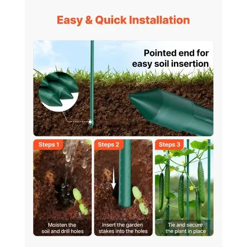 VEVOR Rankhilfe, 50er-Pack, Pflanzstab ⌀11x1455 mm, kunststoffbeschichtete Metall-Tomatenstäbe, Pflanzenstütze mit spitzem Ende & rutschfesten Noppen für den Anbau von Kletterpflanzen & Gemüse – Bild 3