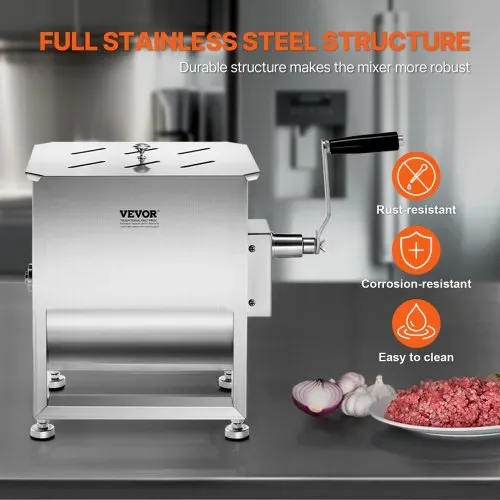 VEVOR manueller Fleischmischer Fleischverarbeitungsgerät (maximales Mischen von 13,6 kg Fleisch), Fleischmischer aus Edelstahl, Wurstmischer mit Untersetzungsgetriebe, Handmixer für Hackfleisch – Bild 4