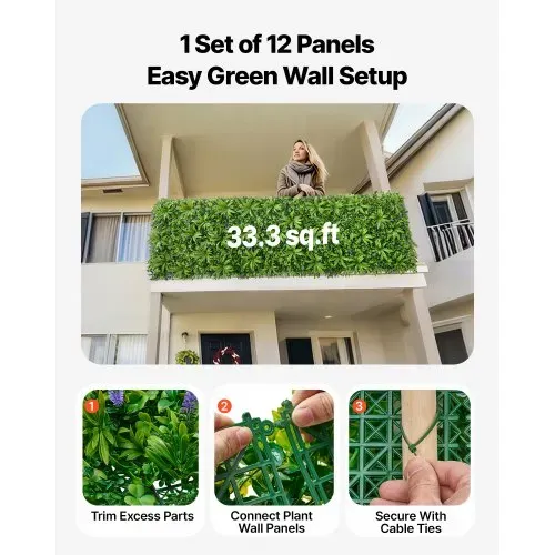 VEVOR Künstliche Hecke, 3x1 m Pflanzenwand, PE-Sichtschutz, Sichtschutzzaun, Windschutz, Heckenzaun, Kunstpflanzen Balkonverkleidung für Hochzeiten, Innenräume, Außengärten, Hinterhöfe (1 Stk.) – Bild 3