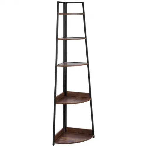 VEVOR Eckregal mit 5 Ebenen, hoher Eckständer Pflanzenregal, Displayregal Lagerregal mit Metallrahmen & Holzregalen, Standregal Ausstellungsbücherregal für Schlafzimmer Wohnzimmer Büro Braun – Bild 8