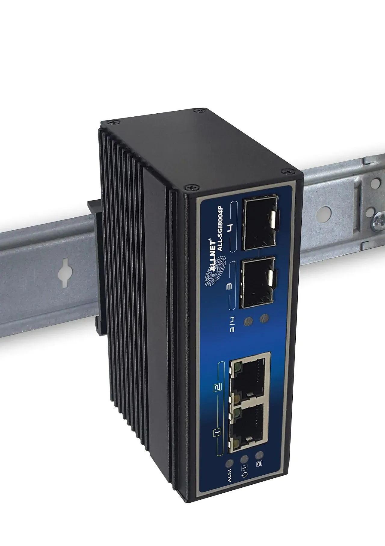ALLNET switch industrial unmanaged Layer2 4 Port GbE • PoE Budget 180W • 2x PoE bt • 2x SFP • Lüfterlos • DIN • ALL-SGI8004P – Bild 5