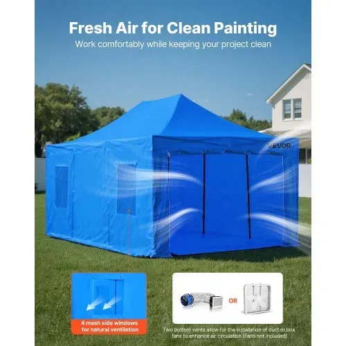 VEVOR tragbares Lackierkabinenzelt (587x398x178 cm) Sprühfarbenzelt für Sprühmalerei, wasserfeste & faltbare Farbkabine mit 4 Netz-Seitenfenstern für Autoteile Möbel Motorräder Sprühschutz blau – Bild 2