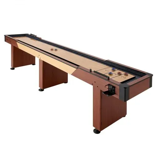 VEVOR Shuffleboard-Tisch 3,7 m 2-in-1 mit Bowling-Set und 8 Pucks Indoor, Shuffleboard mit Rustikaler Holzoptik, Kratzfester Spielfläche, Wachs und Bürste, für das Familienspielzimmer zu Hause – Bild 10